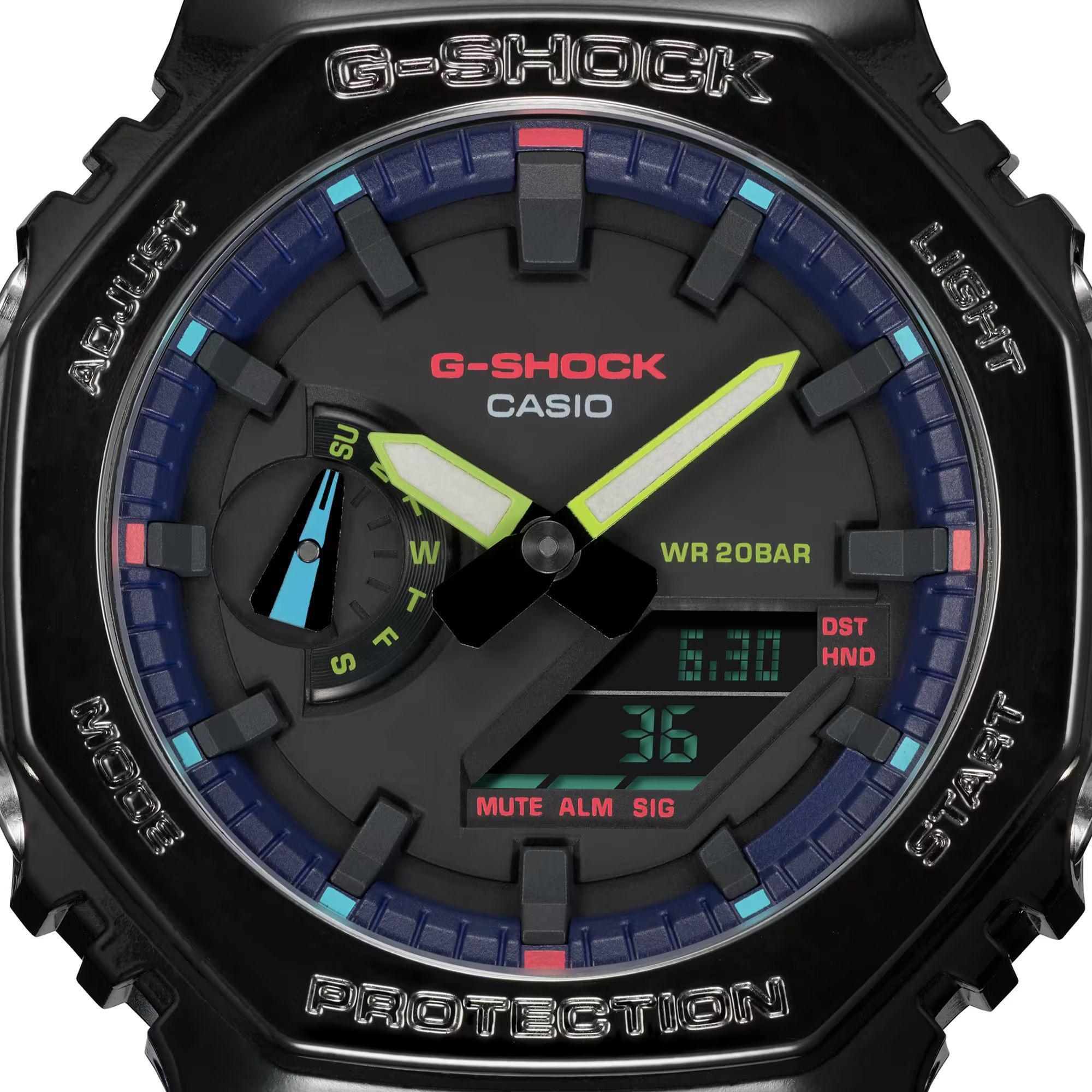 Casio G-Shock Analog-Digital Carbon Core Guard Virtual Rainbow Black Strap Watch | GA-2100RGB-1A