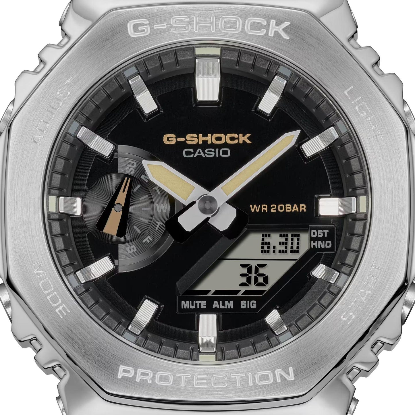 Casio G-Shock Analog-Digital Utility Metal Stainless Steel Bezel Beige Cloth Strap Watch | GM2100C-5A