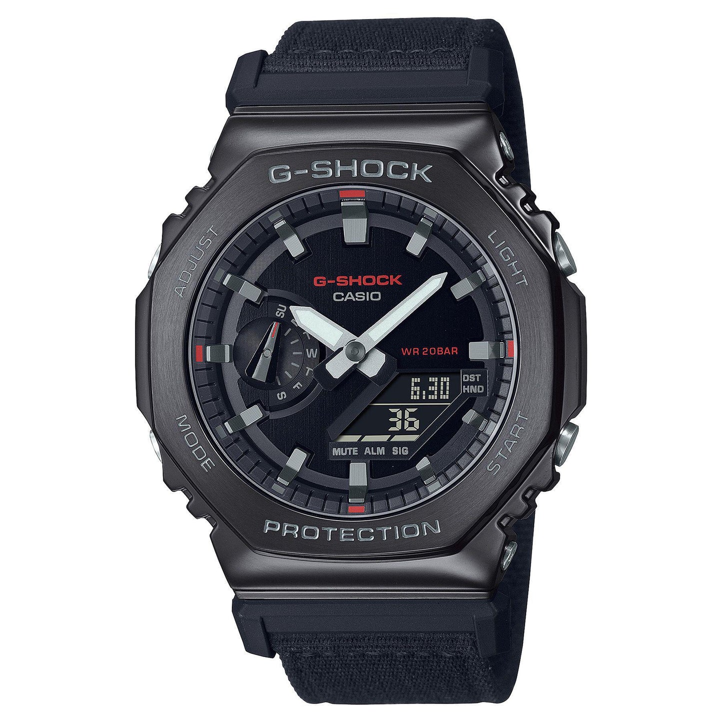 Casio G-Shock Analog-Digital Utility Metal Black Ion-Plated Bezel and Cloth Strap Watch | GM2100CB-1A