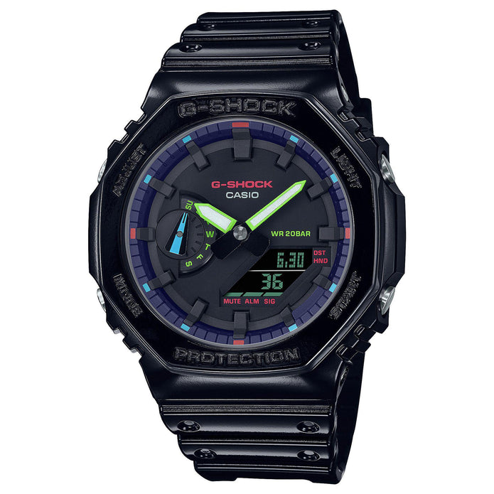 Casio G-Shock Analog-Digital Carbon Core Guard Virtual Rainbow Black Strap Watch | GA-2100RGB-1A