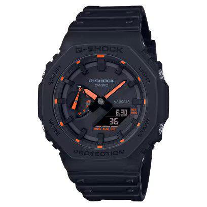 Casio G-Shock Carbon Core Guard Analog-Digital Black Resin Band Watch Orange Markers GA2100-1A4